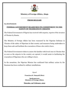 Federal Government of Nigeria arranges special flights to evacuate Nigerians from Ukraine, INFINITY LOADED Federal Government of Nigeria arranges special flights to evacuate Nigerians from Ukraine, Federal Government of Nigeria arranges special flights to evacuate Nigerians from Ukraine, INFINITY LOADED