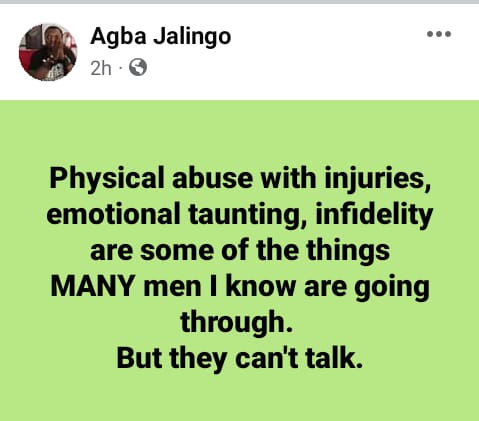 Journalist Agba Jalingo decries gender-based violence against men, says: Many of his male friends are suffering in silence because of violence from their wives" -, Journalist Agba Jalingo decries gender-based violence against men, says: Many of his male friends are suffering in silence because of violence from their wives” –, INFINITY LOADED