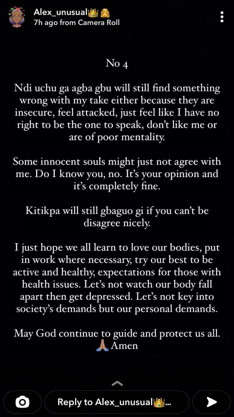 BBNAIJA "ALEX" SAYS ANYONE WHO UNDERGOES COSMETIC SURGERY IS INSECURE, BBNAIJA “ALEX” SAYS ANYONE WHO UNDERGOES COSMETIC SURGERY IS INSECURE, INFINITY LOADED