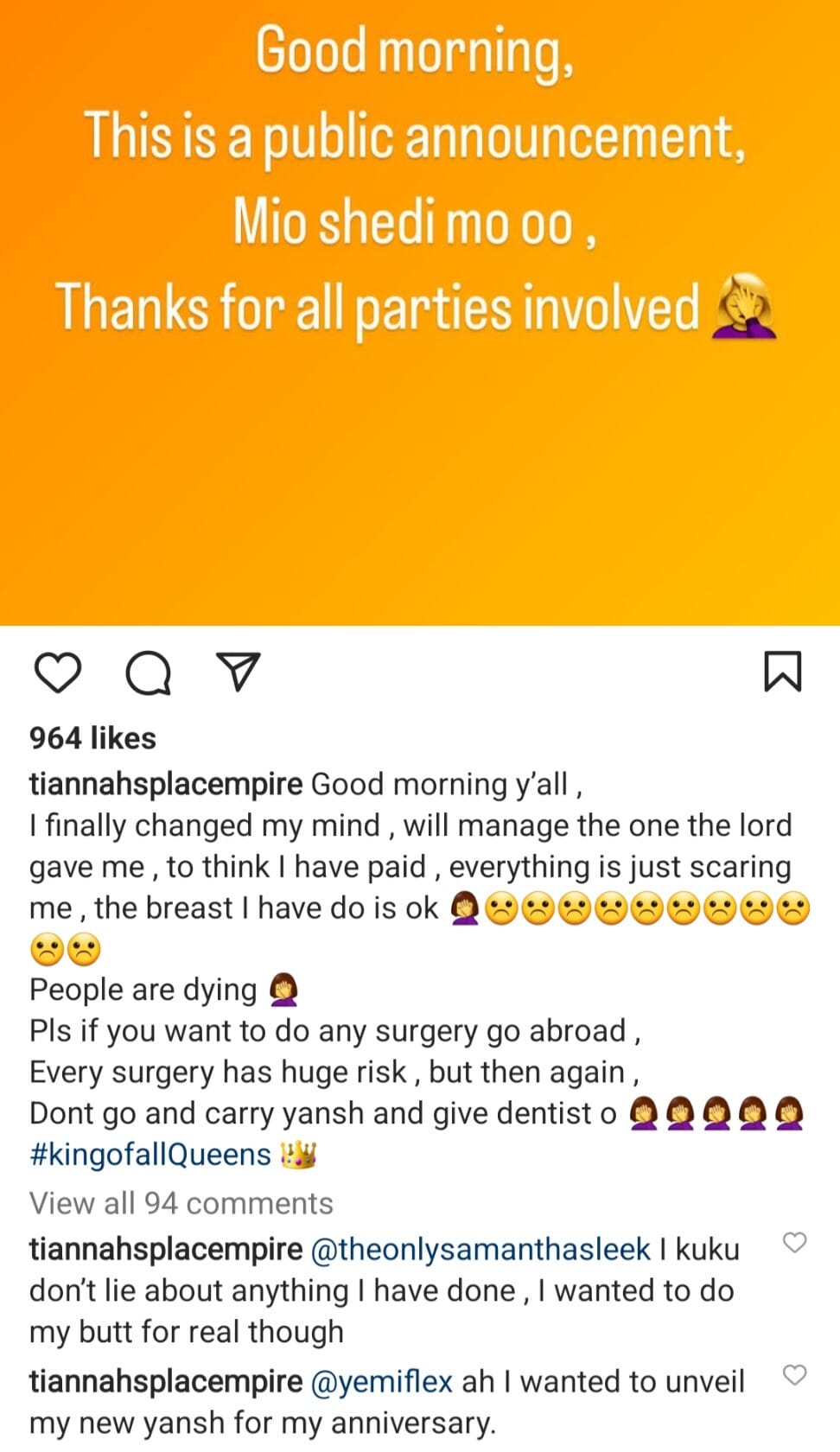 Toyin Lawani says no more butt surgery for her after a woman died at a Lagos clinic following botched plastic surgery, Toyin Lawani says no more butt surgery for her after a woman died at a Lagos clinic following botched plastic surgery, INFINITY LOADED