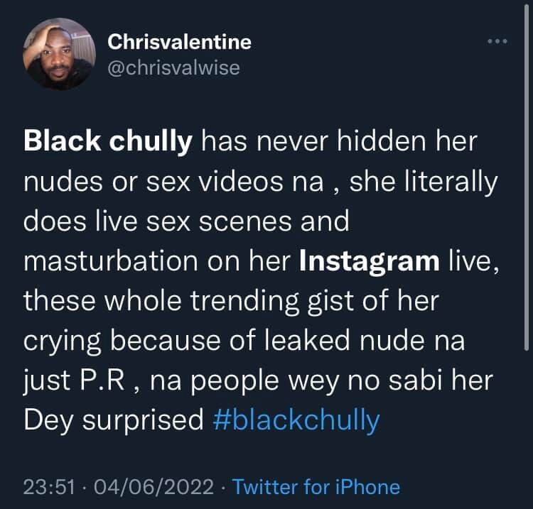 Breaking news: Nigerian TikTok star "Black Chully" called out for allegedly 'lying about not knowing how her sex tape got leaked; she has been 'hosting live videos' of her sex content on Instagram since 2020, Breaking news: Nigerian TikTok star “Black Chully” called out for allegedly ‘lying about not knowing how her s*x tape got leaked; she has been ‘hosting live videos’ of her s*x content on Instagram since 2020, INFINITY LOADED