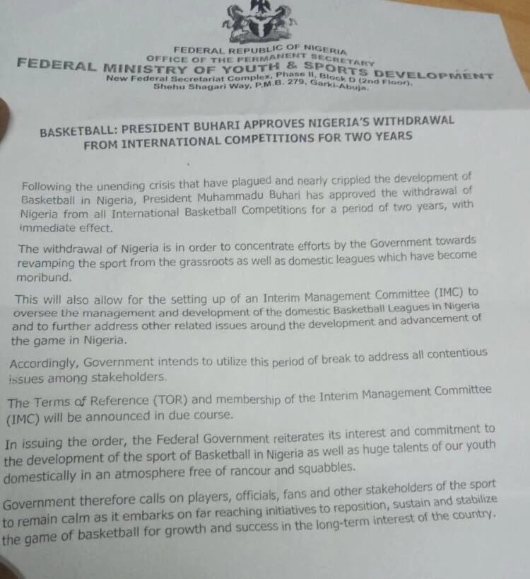 Nigerian basketball superstar threatens retirement in retaliation to the President Buhari&rsquo;s 2-year ban on the sport, Nigerian basketball superstar threatens retirement in retaliation to the President Buhari&rsquo;s 2-year ban on the sport, INFINITY LOADED