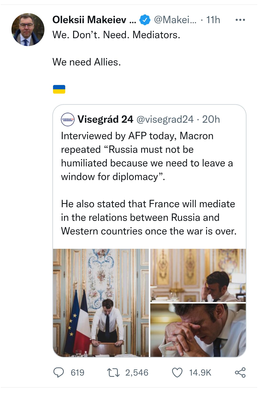 "Calls to avoid humiliation of Russia can only humiliate France" - Ukraine slams French president Macron for saying Russia should not be humiliated, “Calls to avoid humiliation of Russia can only humiliate France” – Ukraine slams French president Macron for saying Russia should not be humiliated, INFINITY LOADED