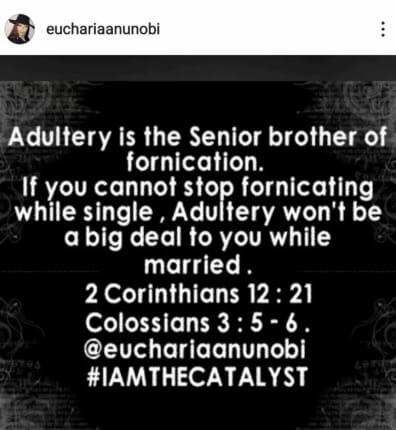 Eucharia Anunobi: If You Cannot Stop Fornication While Single, Adultery Won&rsquo;t Be A Big Deal To You While Married, Eucharia Anunobi: If You Cannot Stop Fornication While Single, Adultery Won&rsquo;t Be A Big Deal To You While Married, INFINITY LOADED