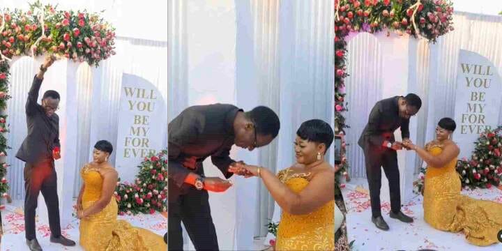 Reactions as lady goes on her knees as fiance proposes to her (Watch Video), Reactions as lady goes on her knees as fiance proposes to her (Watch Video), INFINITY LOADED