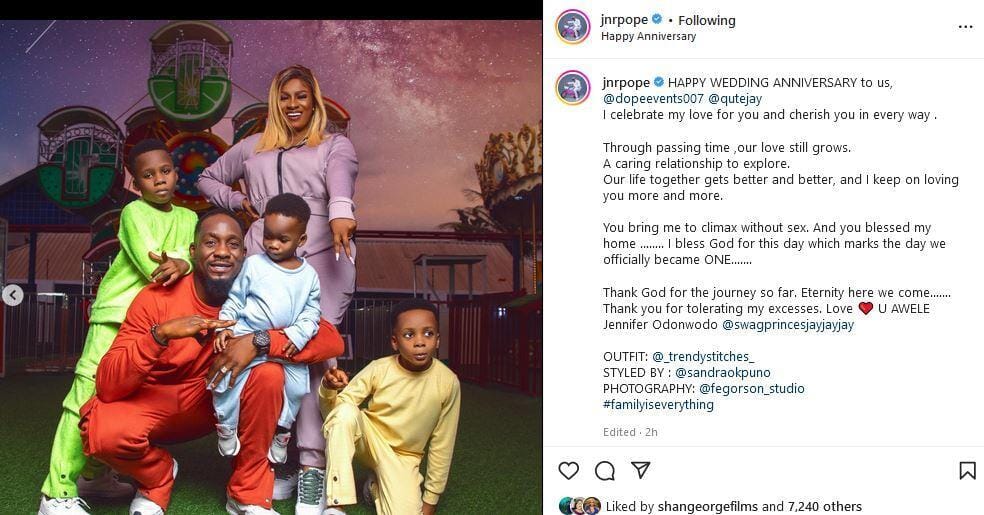 You Bring Me To Climax Without S3x - Actor Junior Pope Writes As He Celebrates Wife On 8th Wedding Anniversary, You Bring Me To Climax Without S3x – Actor Junior Pope Writes As He Celebrates Wife On 8th Wedding Anniversary, INFINITY LOADED