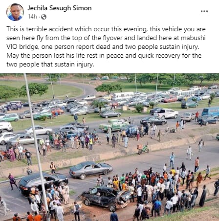 Cab driver killed and two others seriously injured after vehicle skidded off bridge in Abuja, Cab driver killed and two others seriously injured after vehicle skidded off bridge in Abuja, INFINITY LOADED