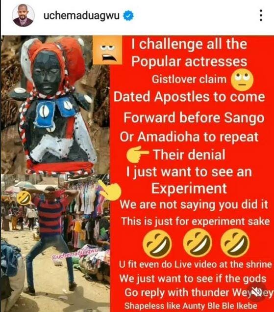 Actresses Accused Of Sleeping With Apostle Suleman Should Come Before Amadioha And Repeat Their Denial &ndash; Uche Maduagwu, Actresses Accused Of Sleeping With Apostle Suleman Should Come Before Amadioha And Repeat Their Denial &ndash; Uche Maduagwu, INFINITY LOADED