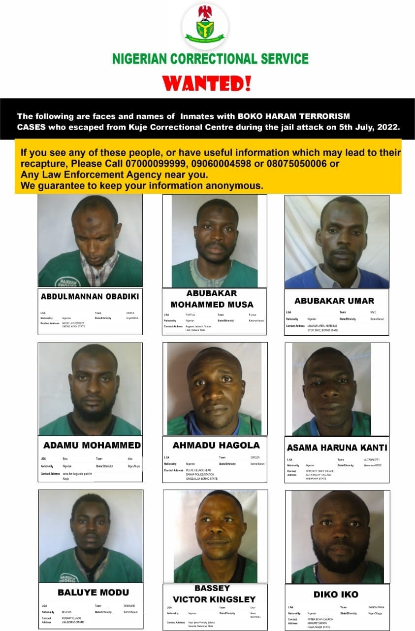 Kuje prison attack: FG releases bio-data of fleeing Boko Haram terrorists and declears them wanted, INFINITY LOADED Kuje prison attack: FG releases bio-data of fleeing Boko Haram terrorists and declears them wanted, Kuje prison attack: FG releases bio-data of fleeing Boko Haram terrorists and declears them wanted, INFINITY LOADED