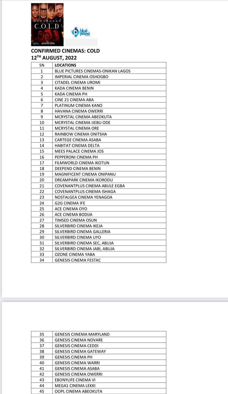 Nollywood's C.O.L.D To Hit the Cinemas on August 12 2022 Featuring Pete Edochie & RMD, INFINITY LOADED Nollywood's C.O.L.D To Hit the Cinemas on August 12 2022 Featuring Pete Edochie & RMD, Nollywood’s C.O.L.D To Hit the Cinemas on August 12 2022 Featuring Pete Edochie & RMD, INFINITY LOADED