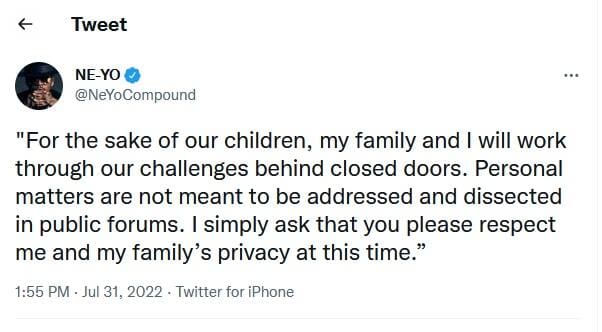 Singer, Ne-Yo Reacts After Wife Accused Him Of Cheating, Ended Marriage On Social Media, Singer, Ne-Yo Reacts After Wife Accused Him Of Cheating, Ended Marriage On Social Media, INFINITY LOADED